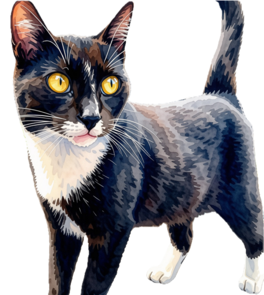 cute tuxedo cat with pensive look on face